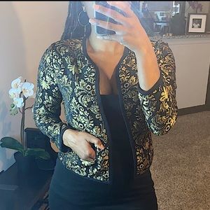 Old Navy Black and Gold Brocade Open Jacket